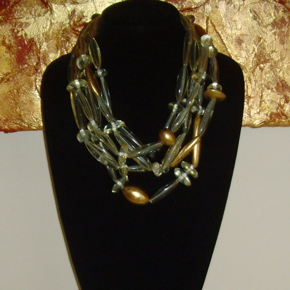 Gerda Lynggaard MONIES Clear Lucite and Gold Leaf Multi-Strand Necklace - Picture 8 of 12